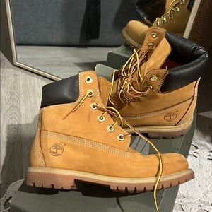 Timberland Wheat Nubuck Boots with Black Collar